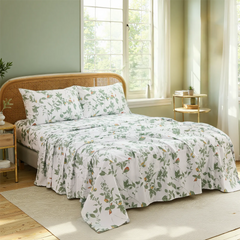 Light Green Floral Cotton Sheet Set