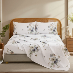 White Vintage Floral Cotton Sheet Set
