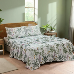 Dark Green Floral Cotton Sheet Set