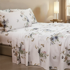 White Vintage Floral Cotton Sheet Set