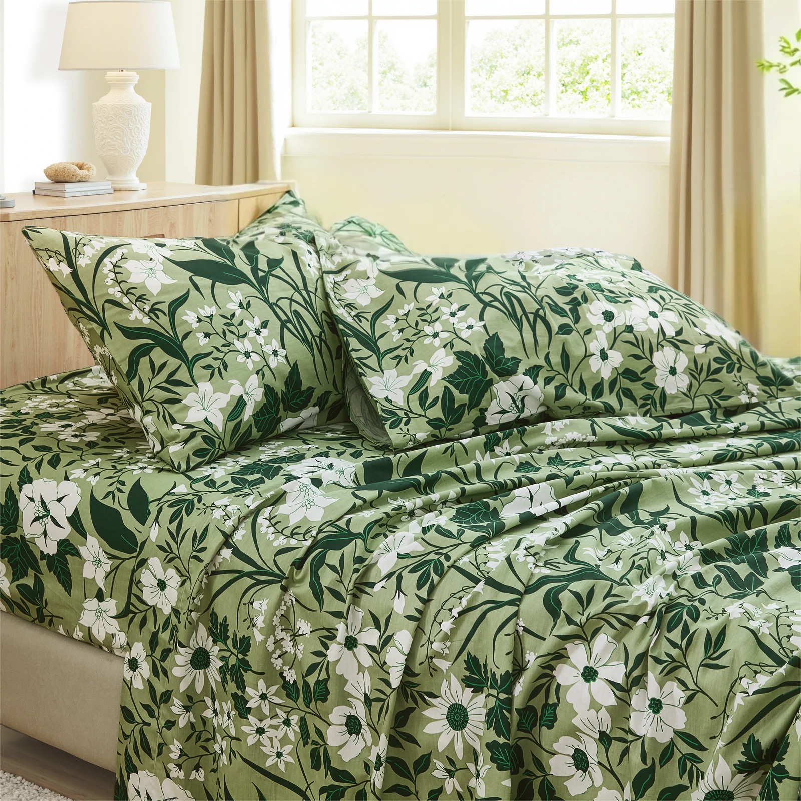 sage green floral sheet set