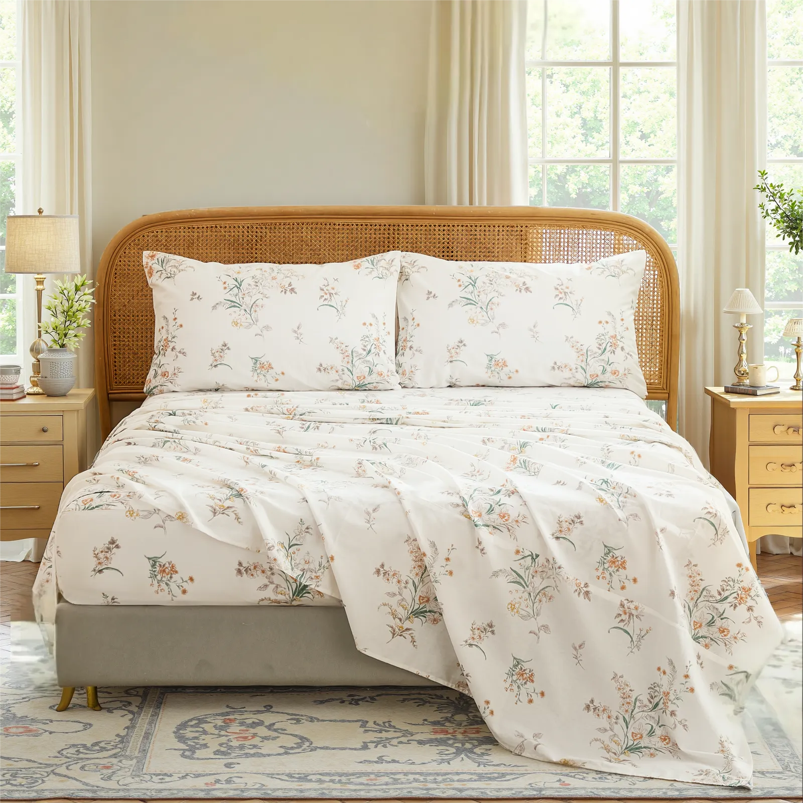 4 pieces elegent floral bed sheet set
