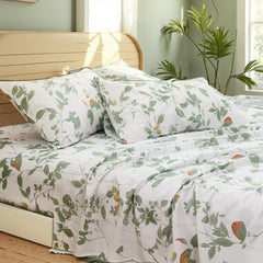Light Green Floral Cotton Sheet Set