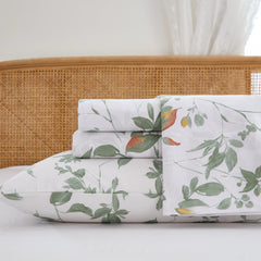 Light Green Floral Cotton Sheet Set