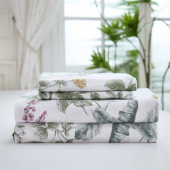 Dark Green Floral Cotton Sheet Set