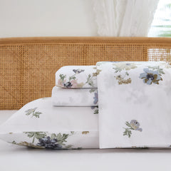 White Vintage Floral Cotton Sheet Set
