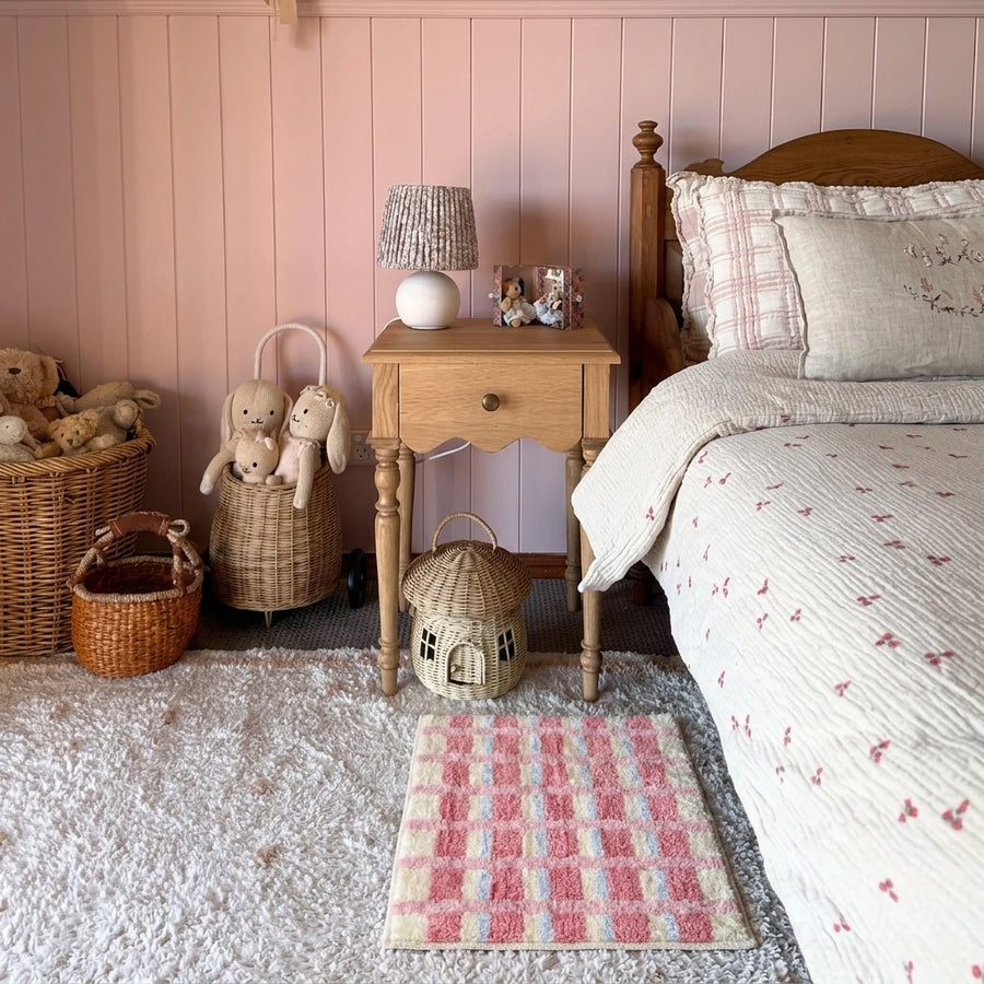 Meadow Plaid Rug Berry Windowpane Pink Nursery Bedroom Decor Blush Wicker Kids Room