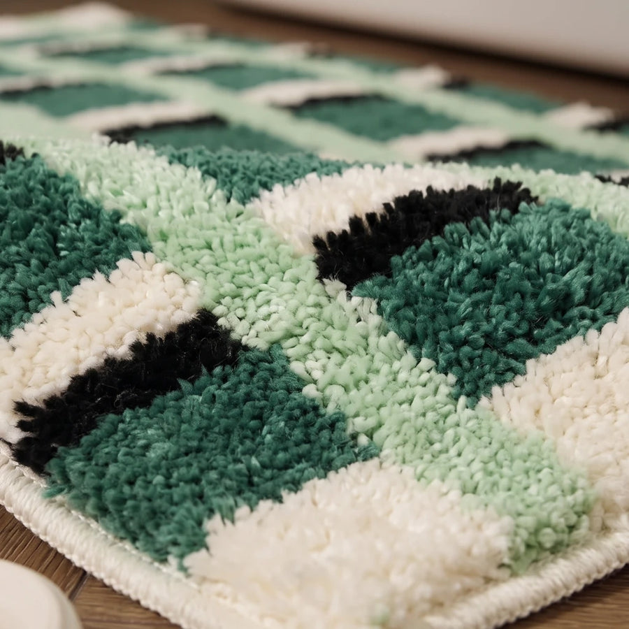 Meadow Plaid Rug Pine Windowpane Tufted Texture Closeup Pine Green Mint Black