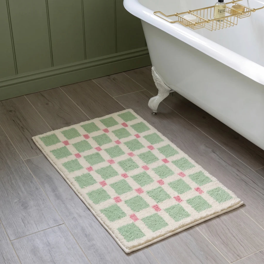 Meadow Plaid Rug Sage Vichy Bathroom Mat Sage Green Olive Vintage Clawfoot Tub Bathroom