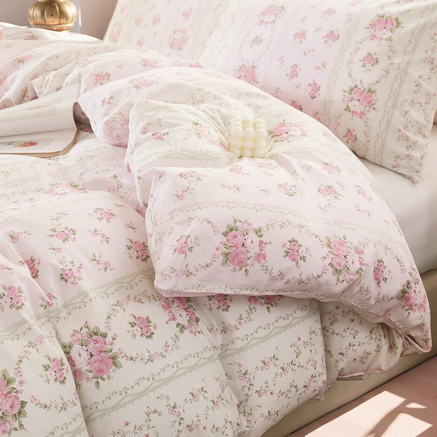 Pink Small Floral Rose Duvet Cover Set