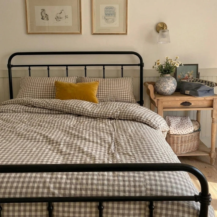 aesthetic earth tone gingham bed linens soft breathable cotton