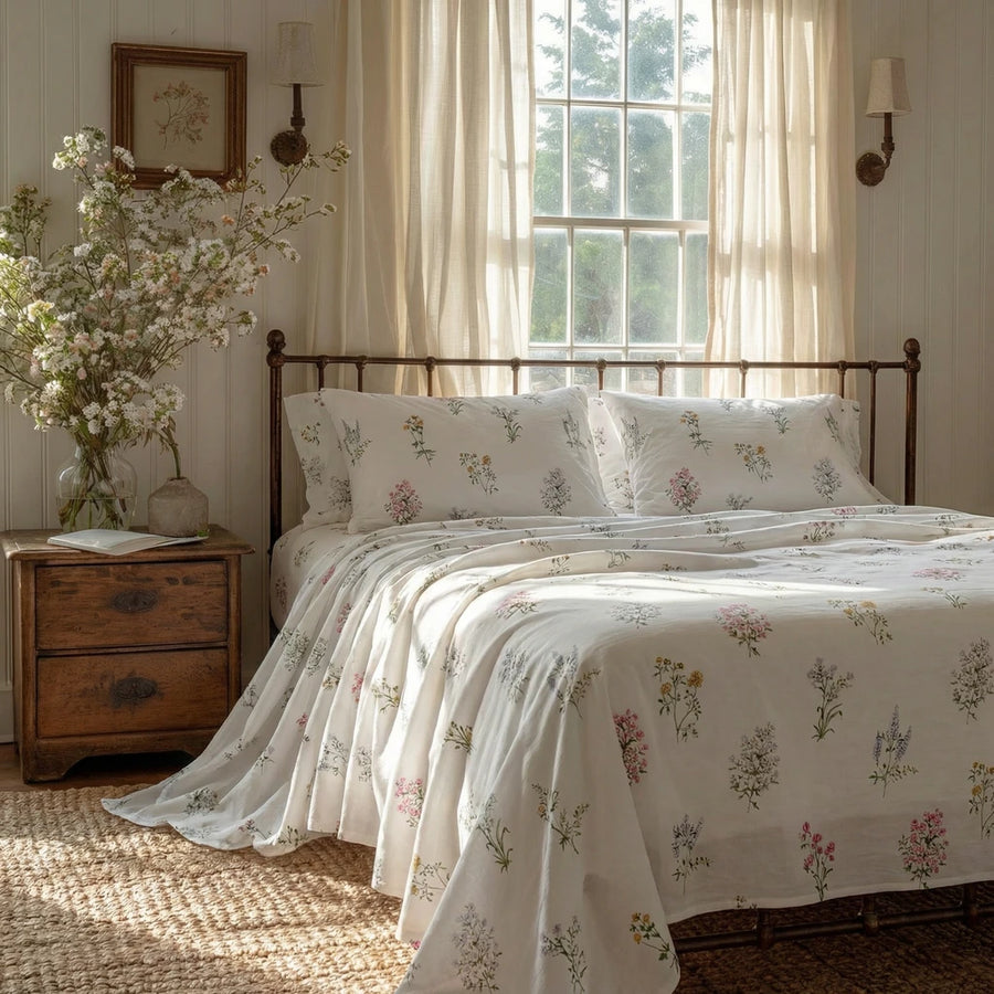 aesthetic floral meadow sheet set shabby chic home style