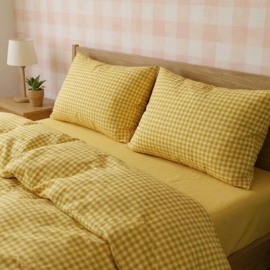 aesthetic honey gingham bed linens modern farmhouse bedroom decor