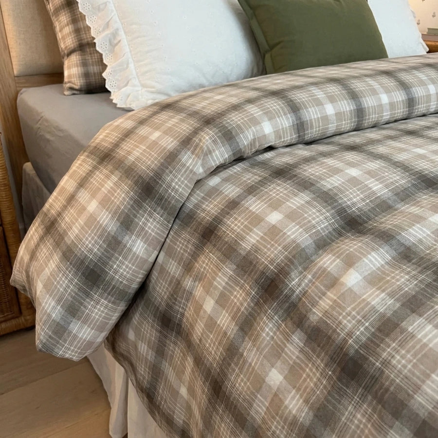 aesthetic neutral checkered bed linens minimalist scandi style