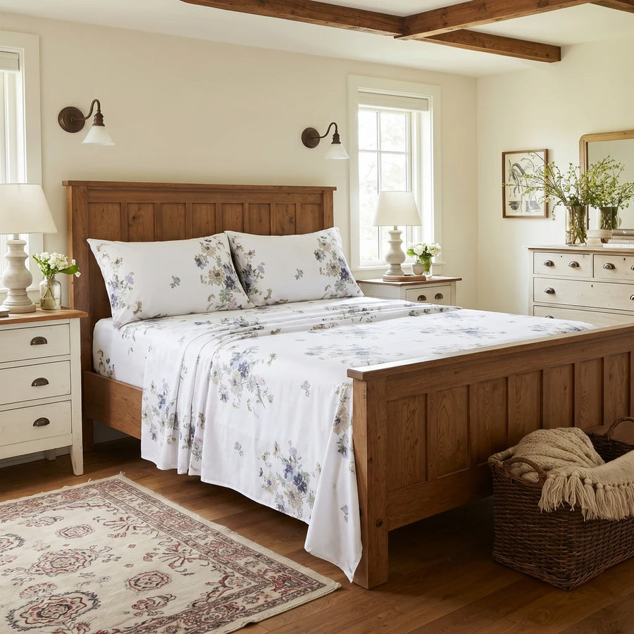 artisan gardenia botanical sheet set watercolor bloom bedding main