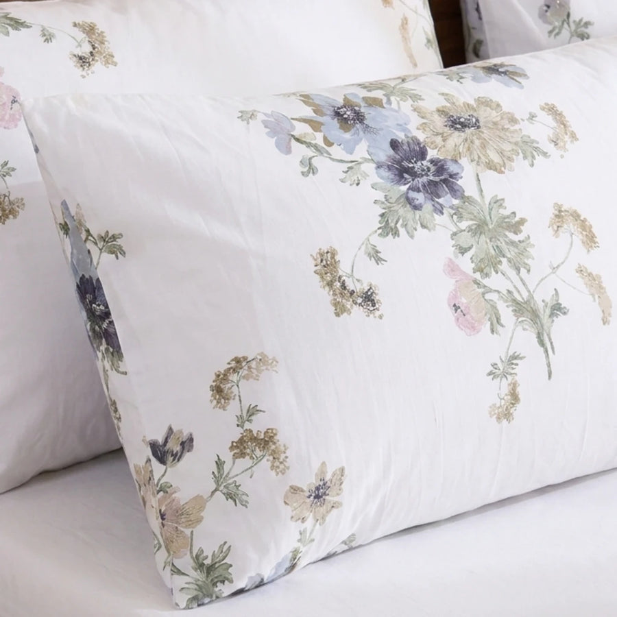 artisan gardenia floral print pillowcase close up detailed art