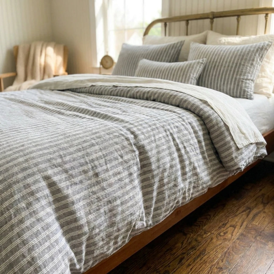 artisan grey ticking stripe duvet cover set farmhouse bedding main