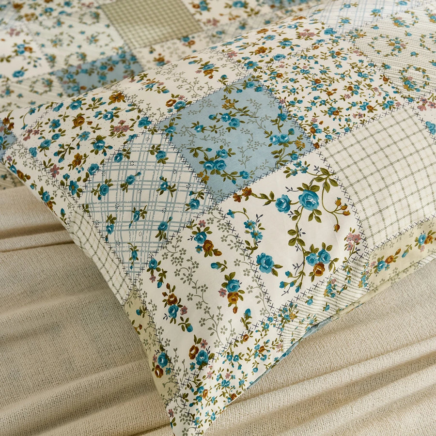 artisanal patchwork botanical pillowcase textured macro detail