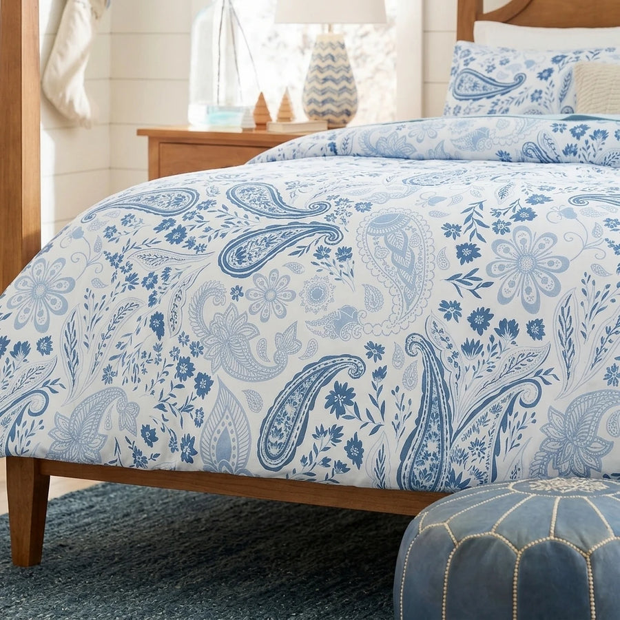 azure paisley fabric texture close up high quality cotton feel