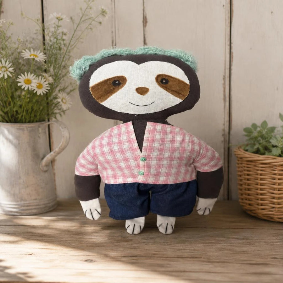barnaby slow living sloth handmade cloth doll daisies