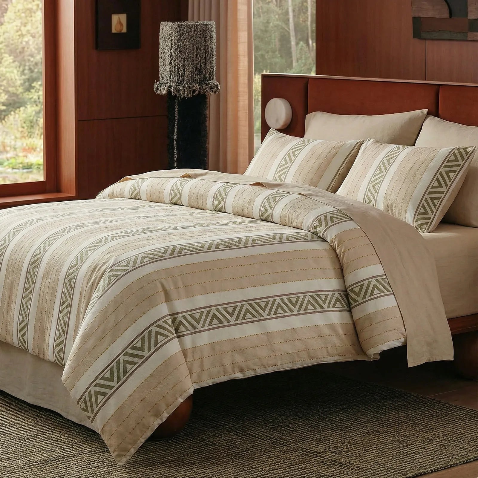 Beige geometric tribal pattern bedding set