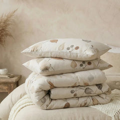 beige linen floral bedding set