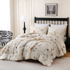 beige linen floral bedding set