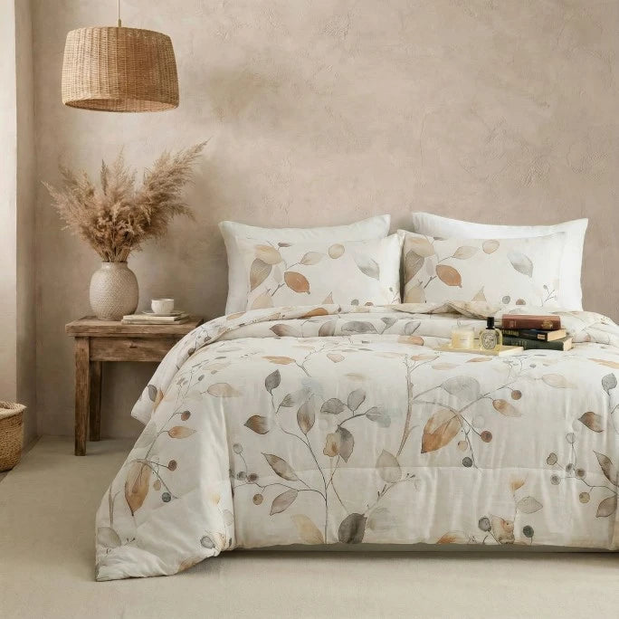 beige linen floral bedding sets