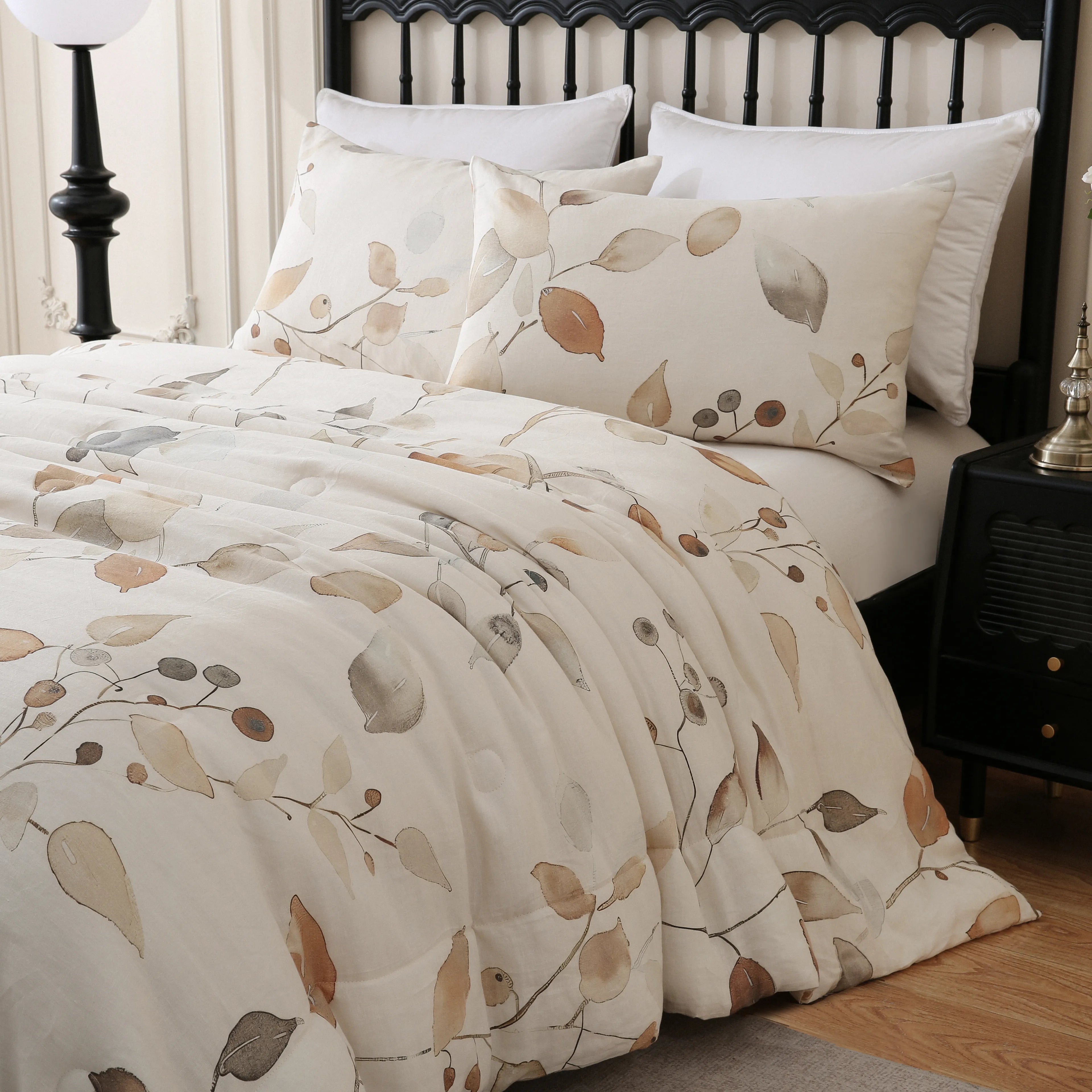 beige linen floral bedding sets