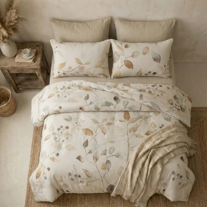 beige linen floral comforter set king