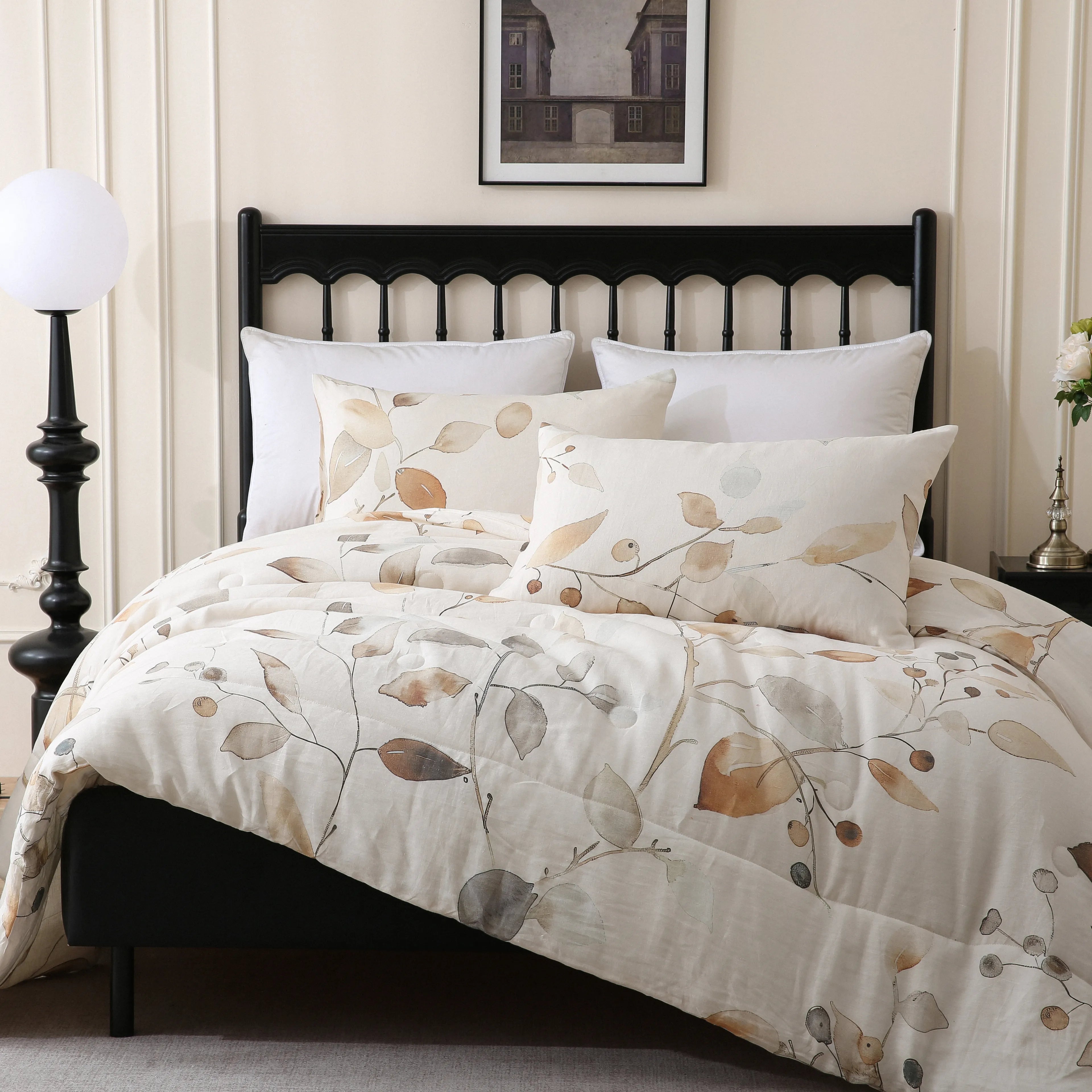 beige linen floral comforter set king