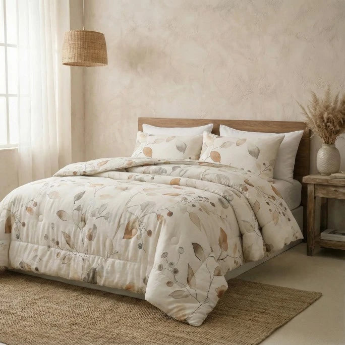 beige linen floral comforter set
