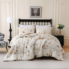 beige linen floral comforter set