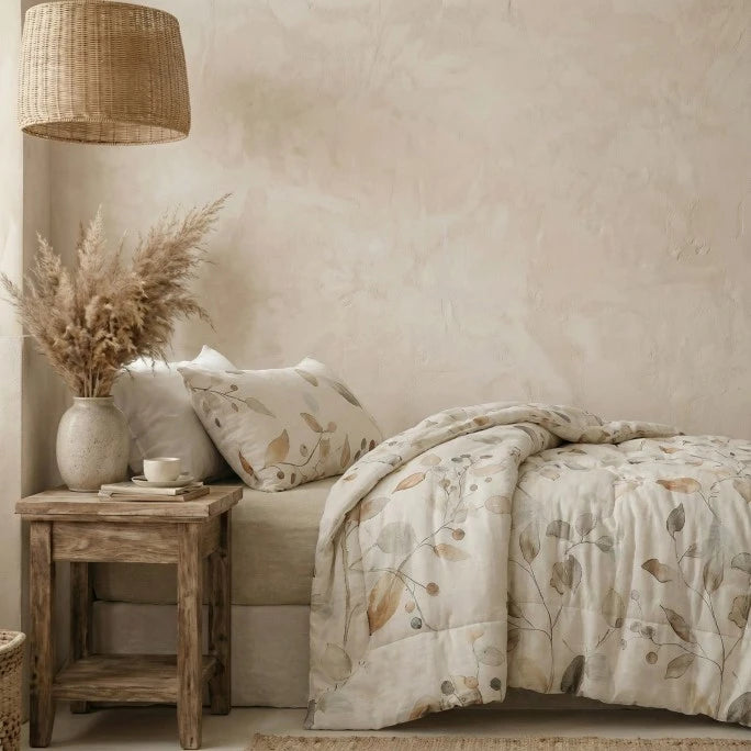 beige linen floral comforter sets