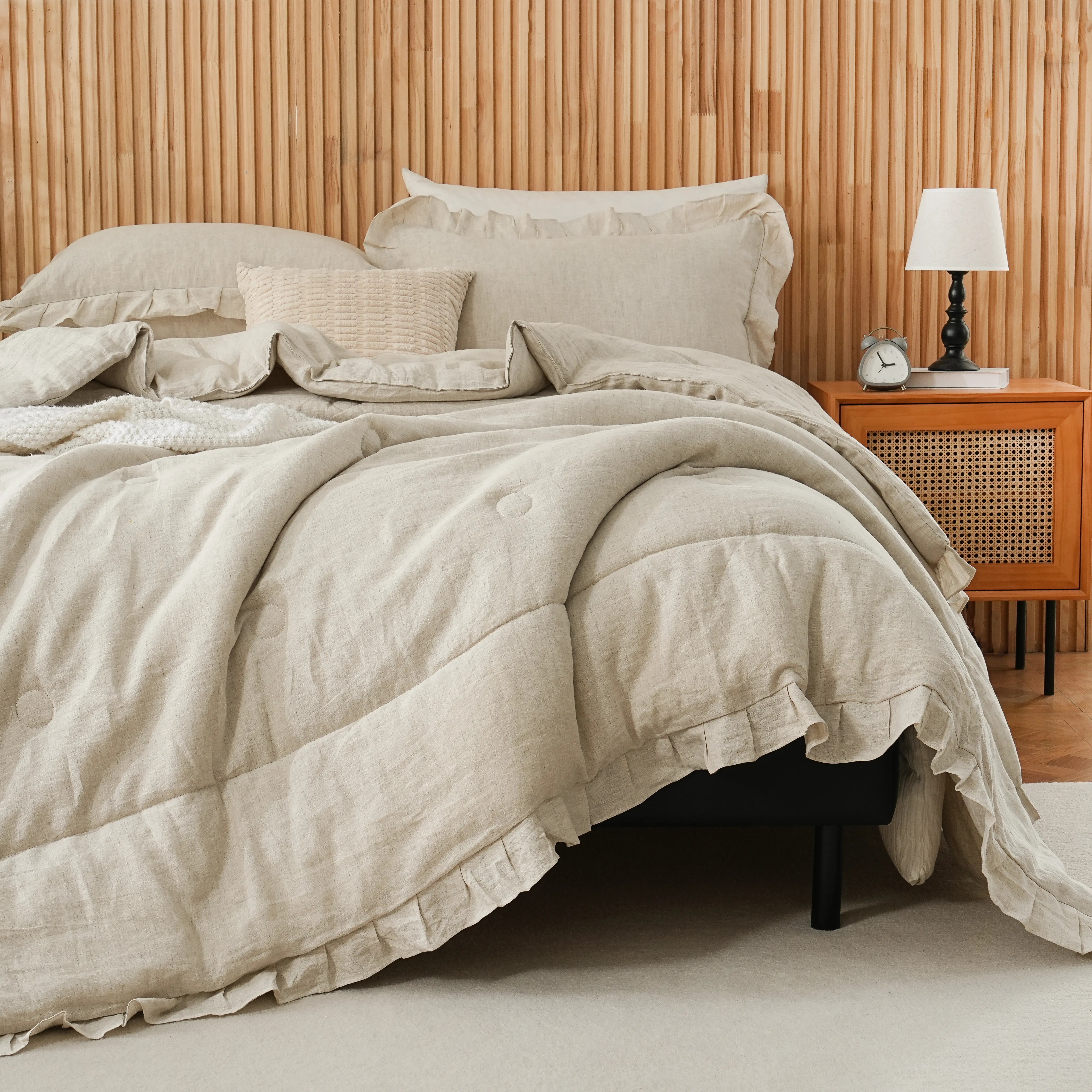 beige linen ruffle bedding sets