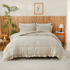 beige linen ruffle comforter set