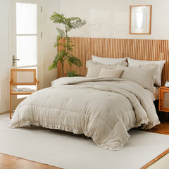 beige linen ruffle comforter sets