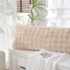 beige rabbit velvet long pillowcase queen size