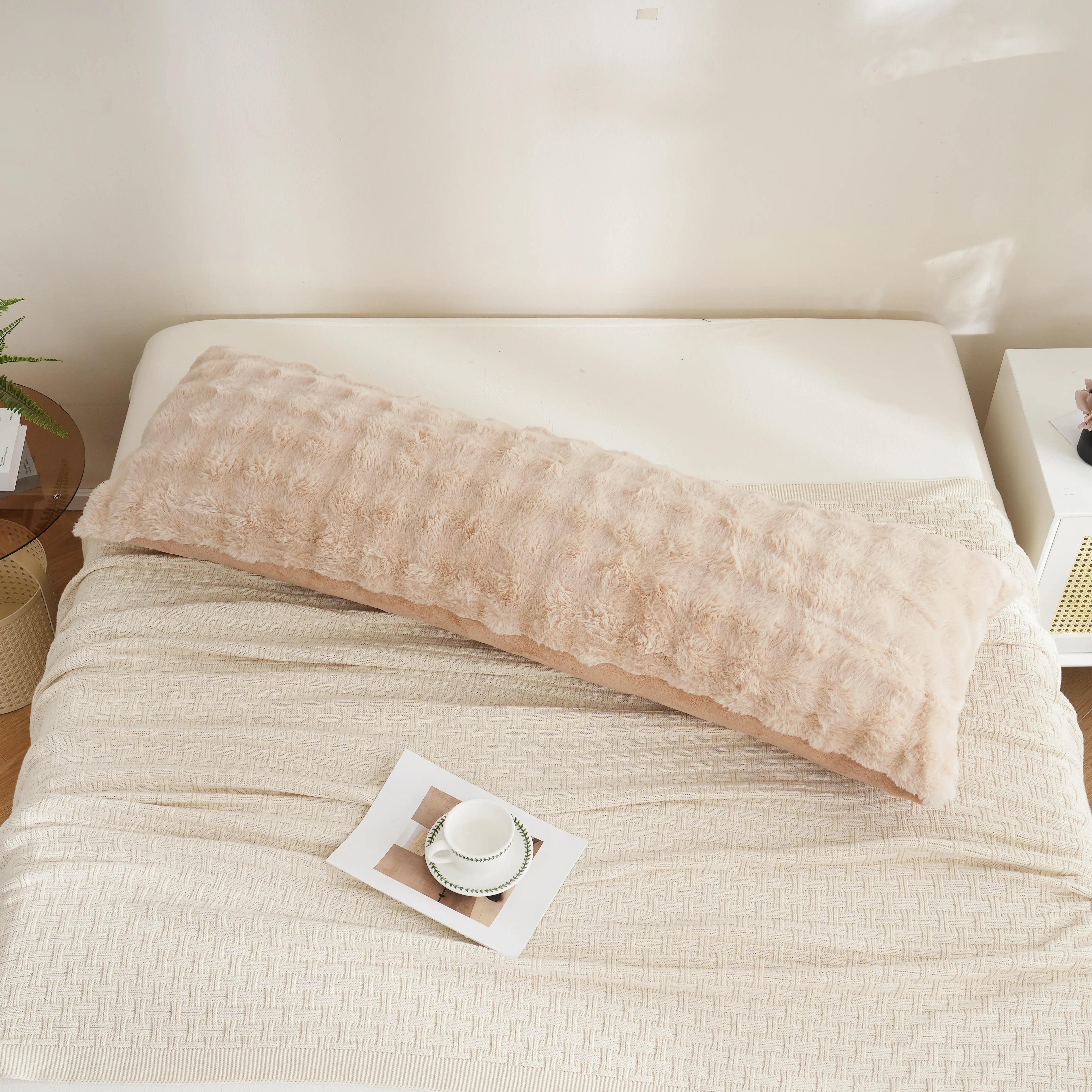 beige rabbit velvet long pillowcase