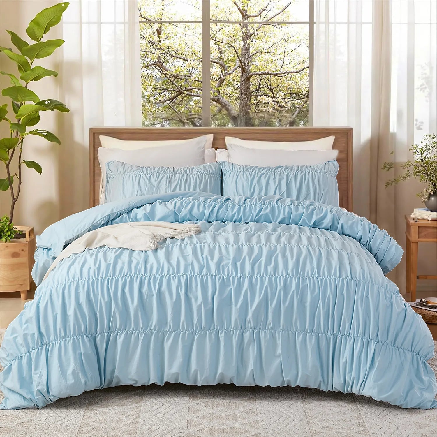 blue cotton embroidered comforter set