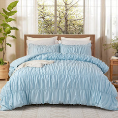 blue cotton embroidered comforter set