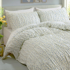 Blue floral cotton duvet set corner view