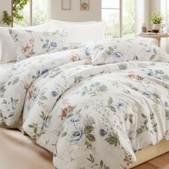 A detailed shot of the woven cotton fabric and floral pattern