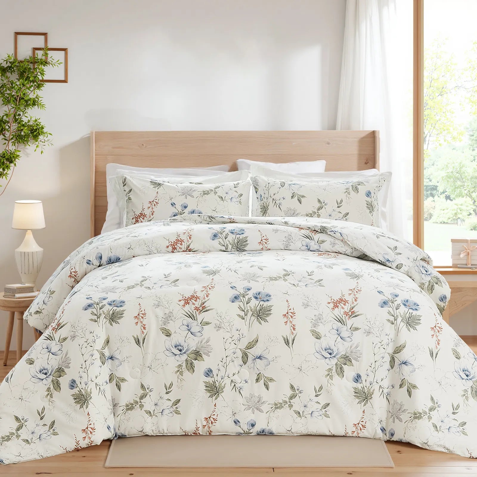 Full view of blue floral duvet cover set