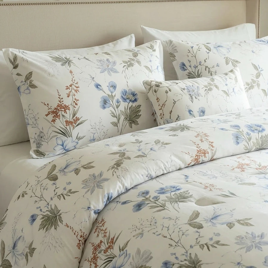 blue gardenia flower pillow shams cottagecore bedroom decor