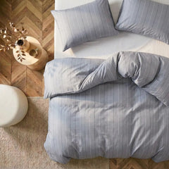 Blue pinstripe duvet cover top view