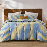 blue and yellow stripe bedding set queen size