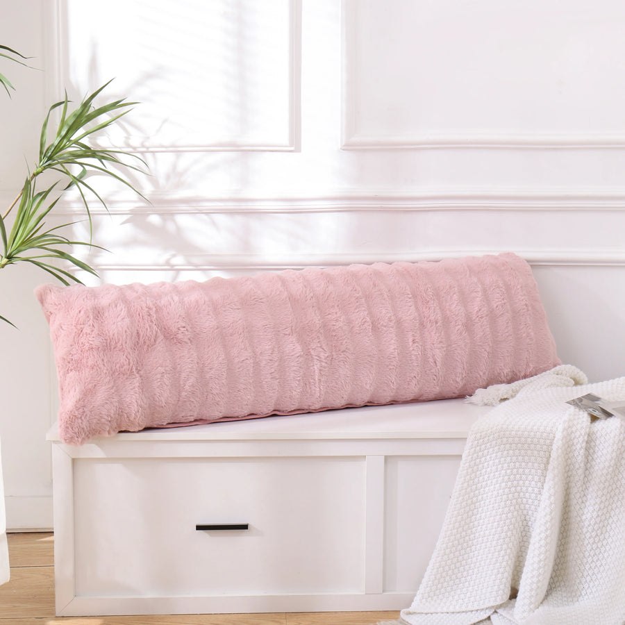 blush pink rabbit fur long pillow cover aesthetic soft