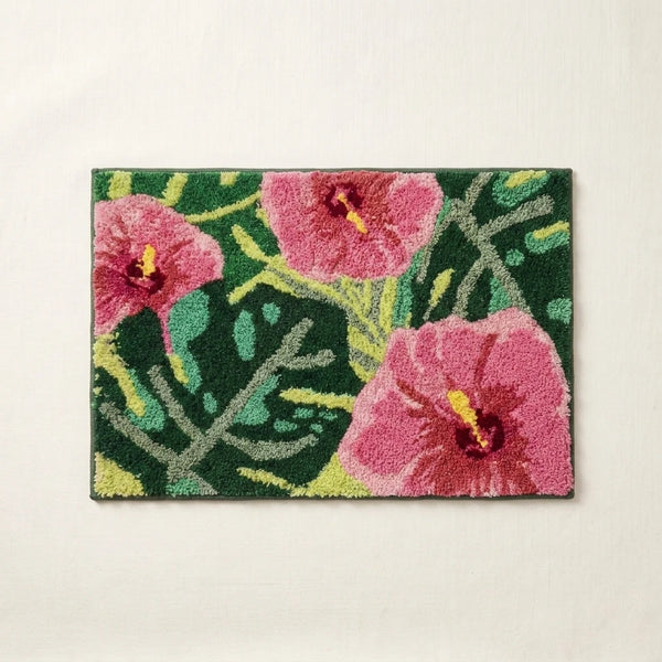 botanical bloom rug hibiscus bloom tropical floral bath mat