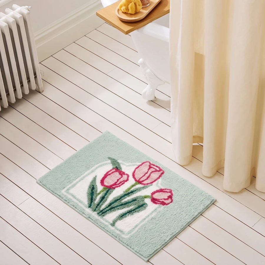 botanical bloom rug tulip window bathroom decor scene